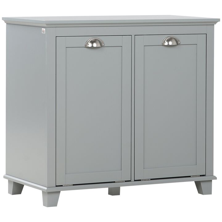 Gray Laundry Solution: Tilt-Out Two-Compartment Bathroom Sorter Cabinet