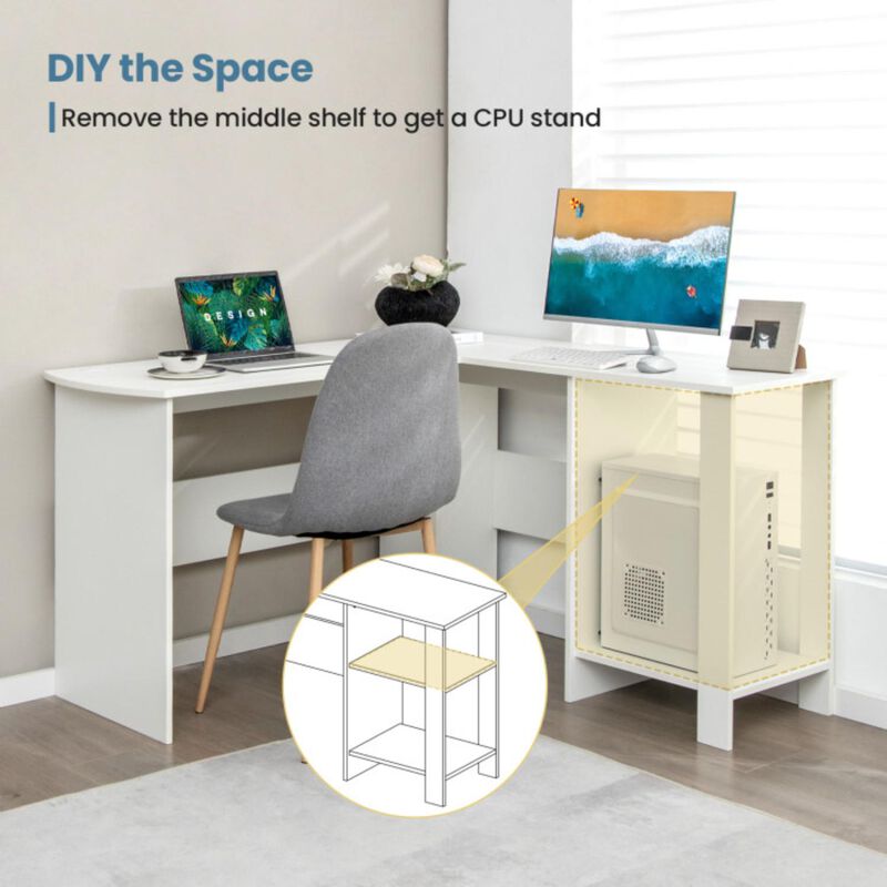 Hivvago Large Modern L-shaped Computer Desk with 2 Cable Holes and 2 Storage Shelves