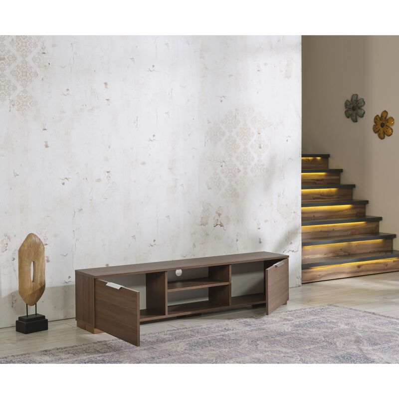 Store April Mid Century Modern TV Stand 2 Door Cabinets 2 Shelves 66 Inch TV Unit