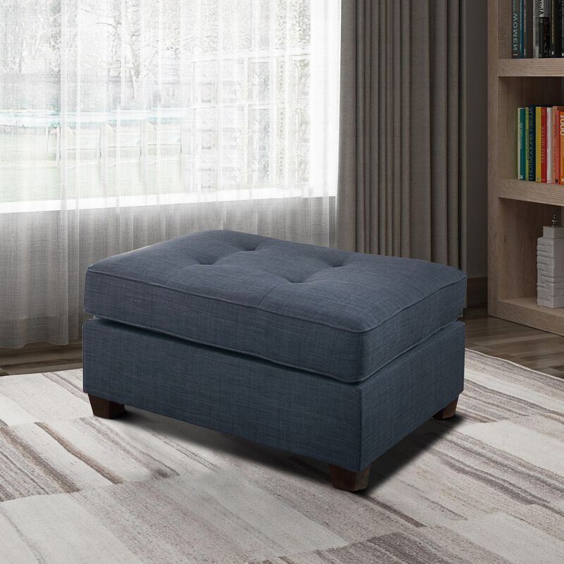 Cocktail Ottoman In Blue Dorris Fabric-Benzara