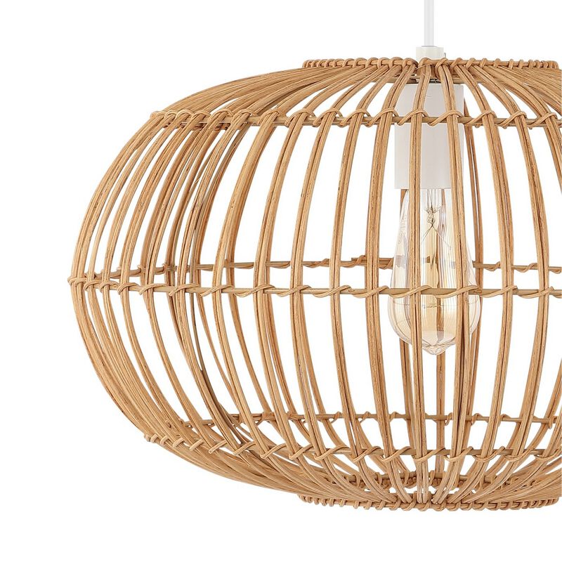 Leo 1-Light Farmhouse Coastal Rattan 180" Cord Plug-In or Hardwired LED Pendant