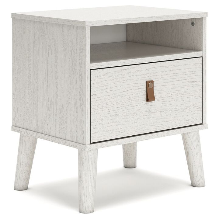 Luna 22 Inch Wood Nightstand, 1 Drawer, Faux Leather Knobs, White Finish - Benzara