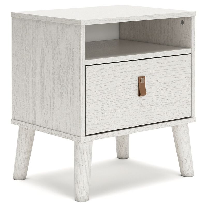 Luna 22 Inch Wood Nightstand, 1 Drawer, Faux Leather Knobs, White Finish - Benzara