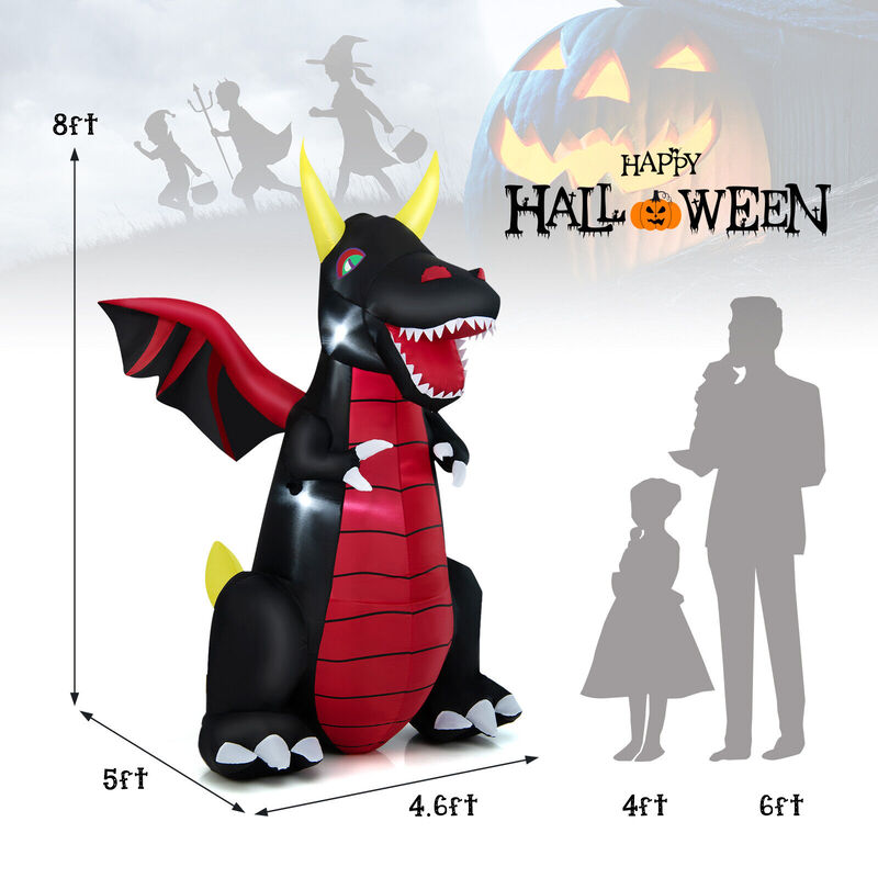 8 Feet Halloween Inflatable Fire Dragon  Decoration with LED Lights