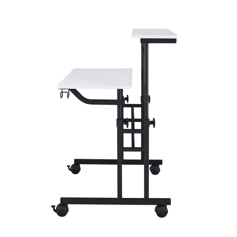 Rolling Writing Desk with Height Adjustable Desktop and Moveable Shelf, White