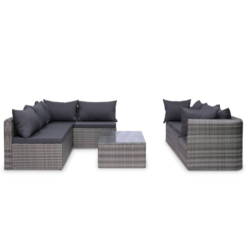 vidaXL 8 Piece Garden Lounge Set with Cushions Poly Rattan Gray