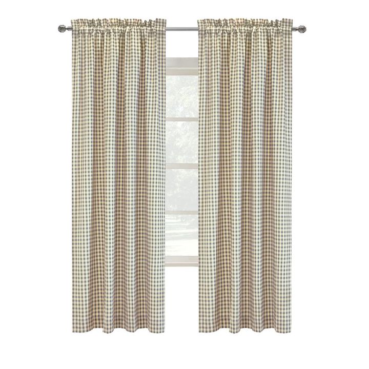 Thermalogic Checkmate Classic Room Darkening Simple Mini Check Pattern Pole Top Curtain Panel Pair Each Grey