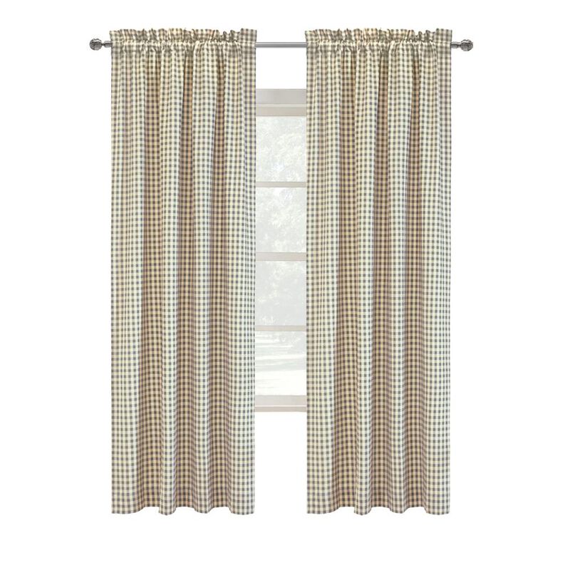 Thermalogic Checkmate Classic Room Darkening Simple Mini Check Pattern Pole Top Curtain Panel Pair Each Grey
