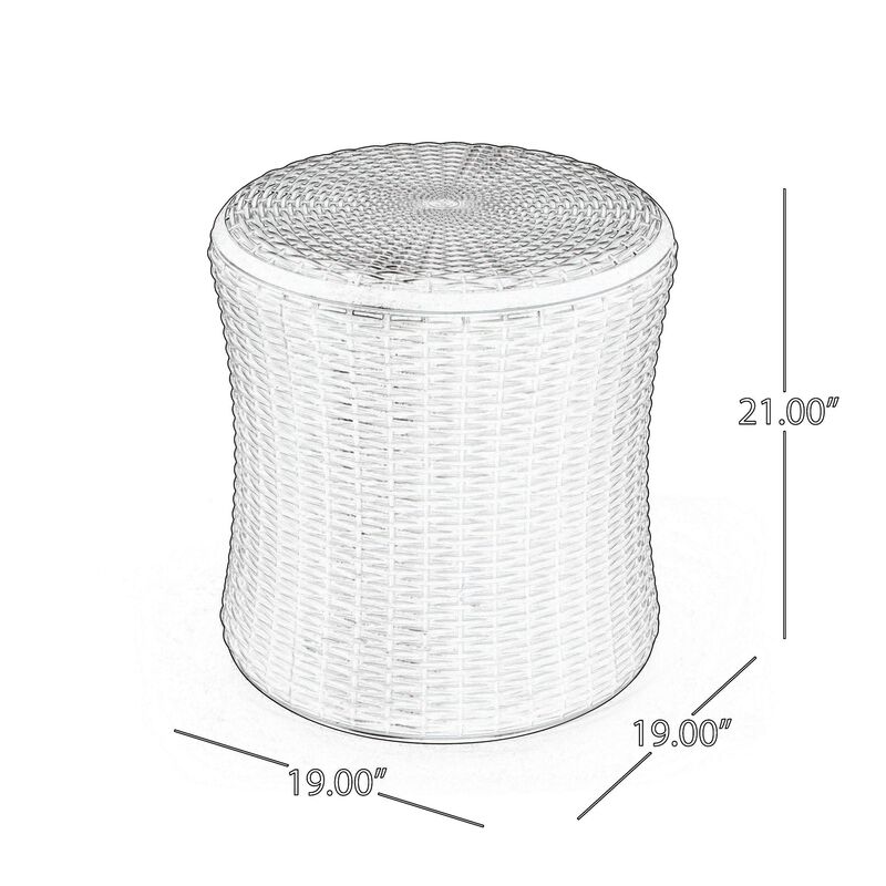 Lifo Outdoor End Table, Storage, 19 Inch, Gray Woven Polypropylene - Benzara