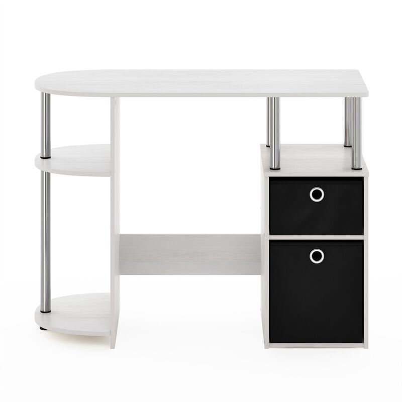 Furinno Furinno JAYA Simplistic Computer Study Desk with Bin Drawers  White Oak  Stainless Steel Tubes