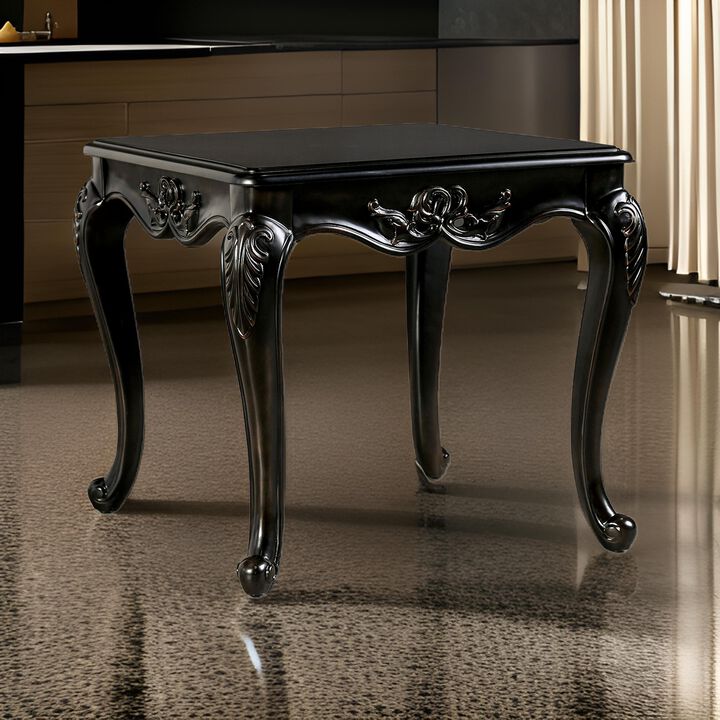 Roche Side End Table, 29 Inch, Classic Cabriole Legs, Dark Brown Solid Wood