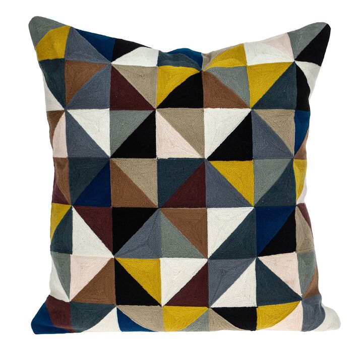 20" Black and Brown Geometric Embroidered Square Throw Pillow