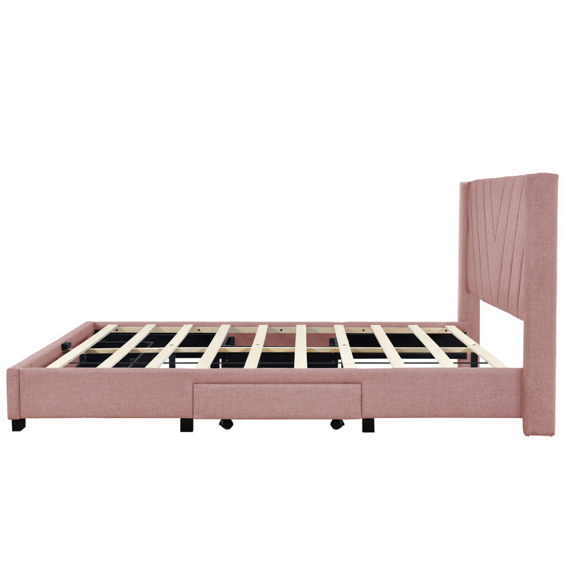 Streamdale Upholstered Storage Platform Bed with Drawers (Pink)