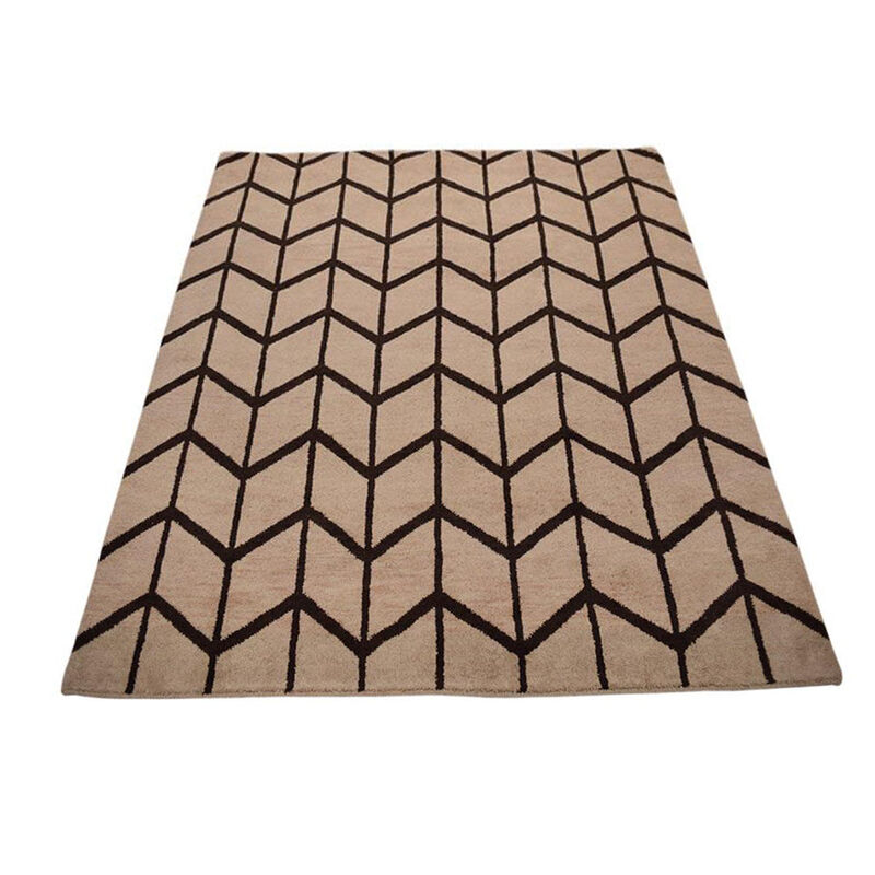 HAND KNOTTED WOOL Geometric AREA RUGS  - 9'x12', Rectangle Shape, Beige Brown Color, Geometric Modern, Medium Pile Handmade Area Rugs for Living Room, Bed Room (N01052)