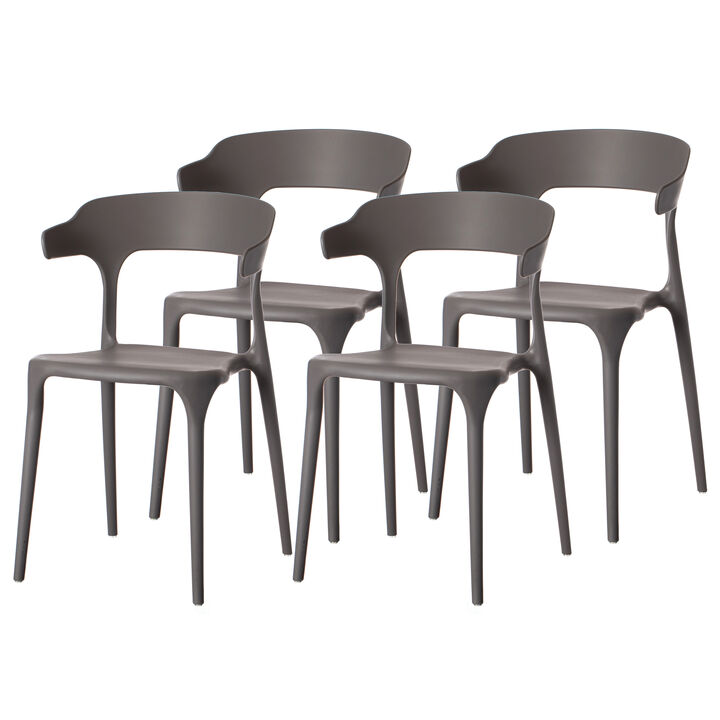 Modern Plastic Outdoor Dining Chair with Open U Shaped Back, Red