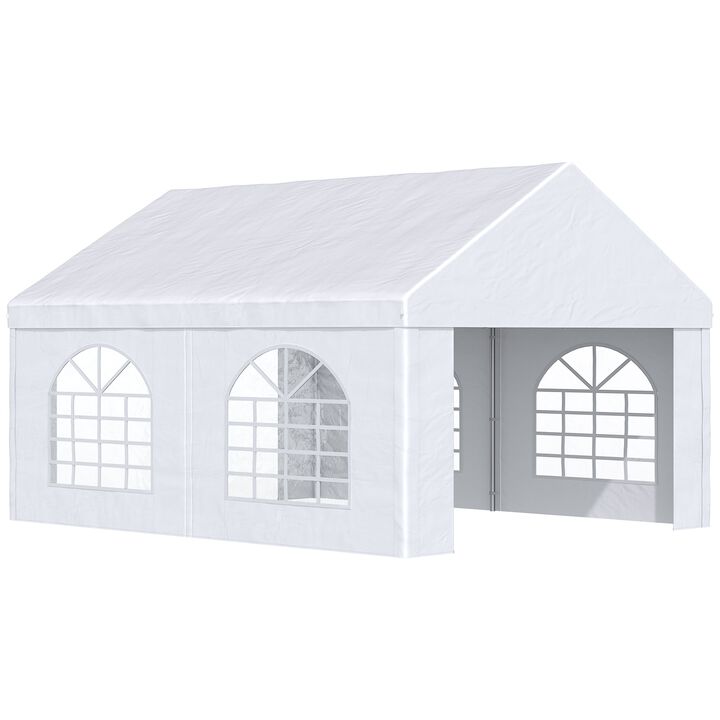 White Event Shelter: 16'x13' Party Tent Carport with Sidewalls & Windows