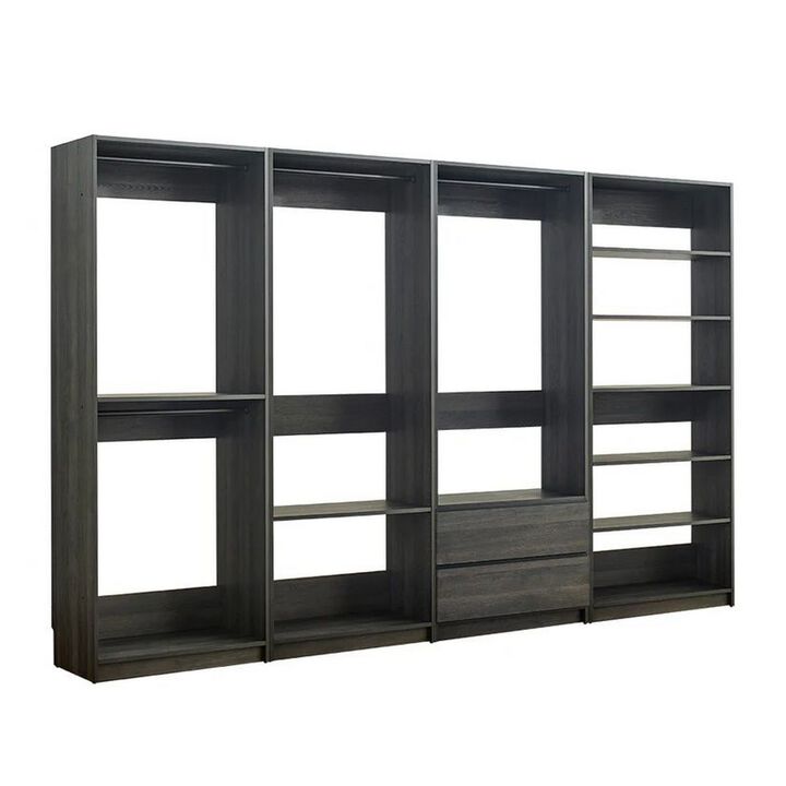 Dee Modular Freestanding Closet System, 4 Hanging Rods, 6 Shelves, Gray  - Benzara