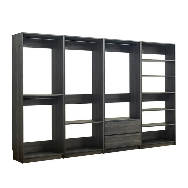 Dee Modular Freestanding Closet System, 4 Hanging Rods, 6 Shelves, Gray  - Benzara