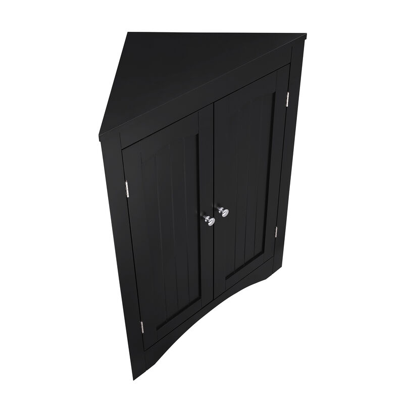 Black Wood 32.3 in.H Storage Corner Cabinet with Shelves
