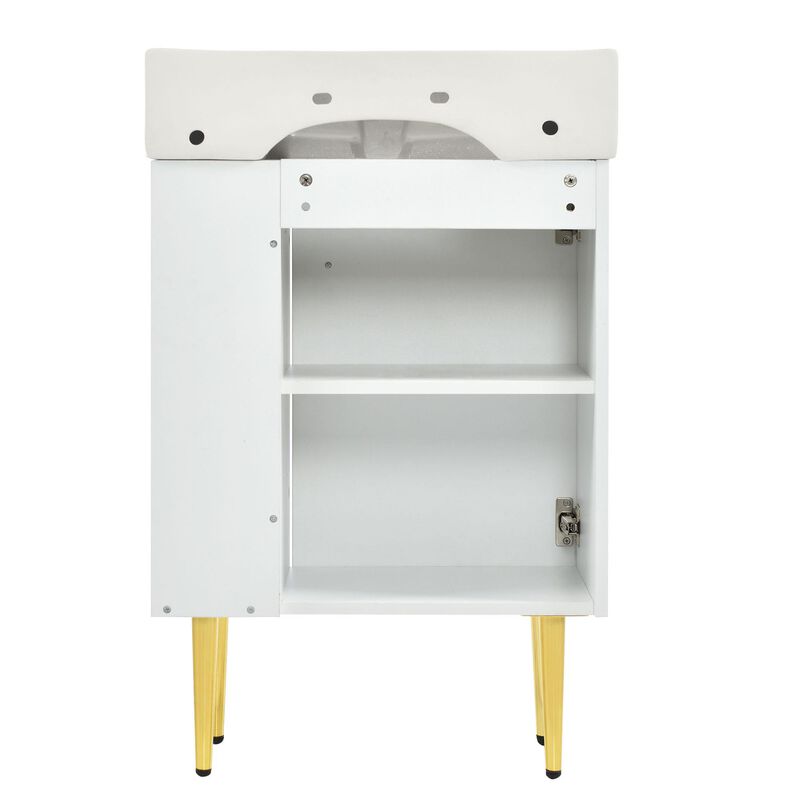 Bathroom Storage Cabinet Combo with Ceramic Sink and Right-Side Storage
