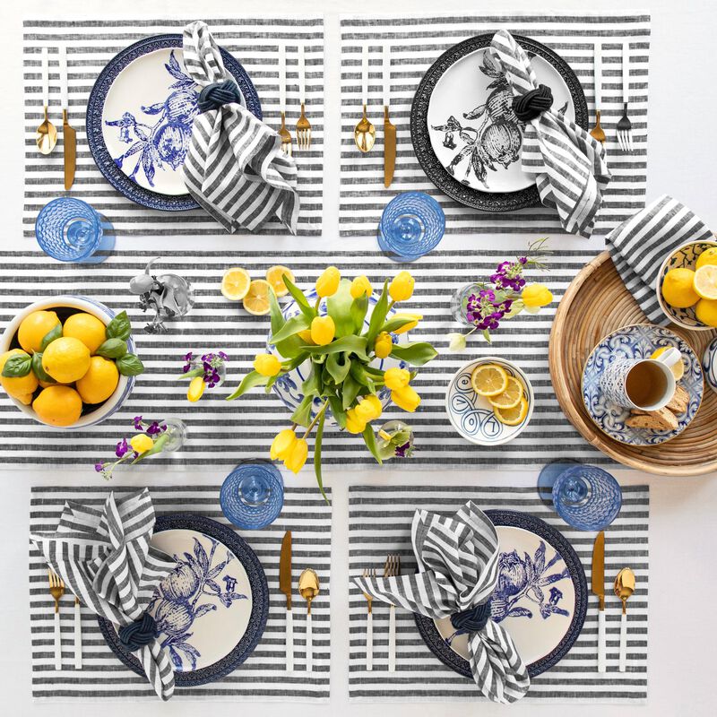 Solino Home 100% Pure Linen Dinner Napkins 20 x 20 Inch Set of 4 | Amalfi Stripe