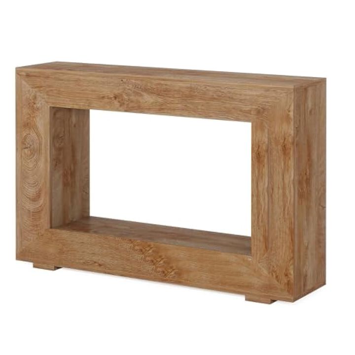 Evan Console Table, 47 Inch Rectangular Top, Rustic Brown, Open Shelf - Benzara