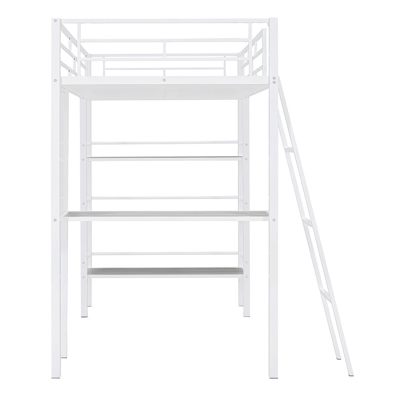 Merax Metal Loft  Bed with  Desk and 3 Layers of Shelves