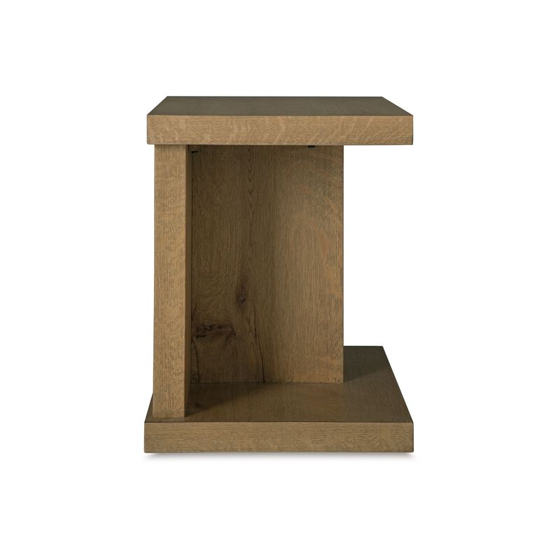 Anay Chairside Table with Dual USB Port, 22 Inch Brown Rustic Oak - Benzara