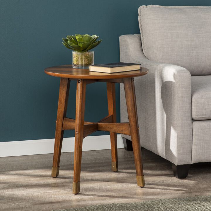 23"" Brown Solid Wood And Iron Rectangular End Table