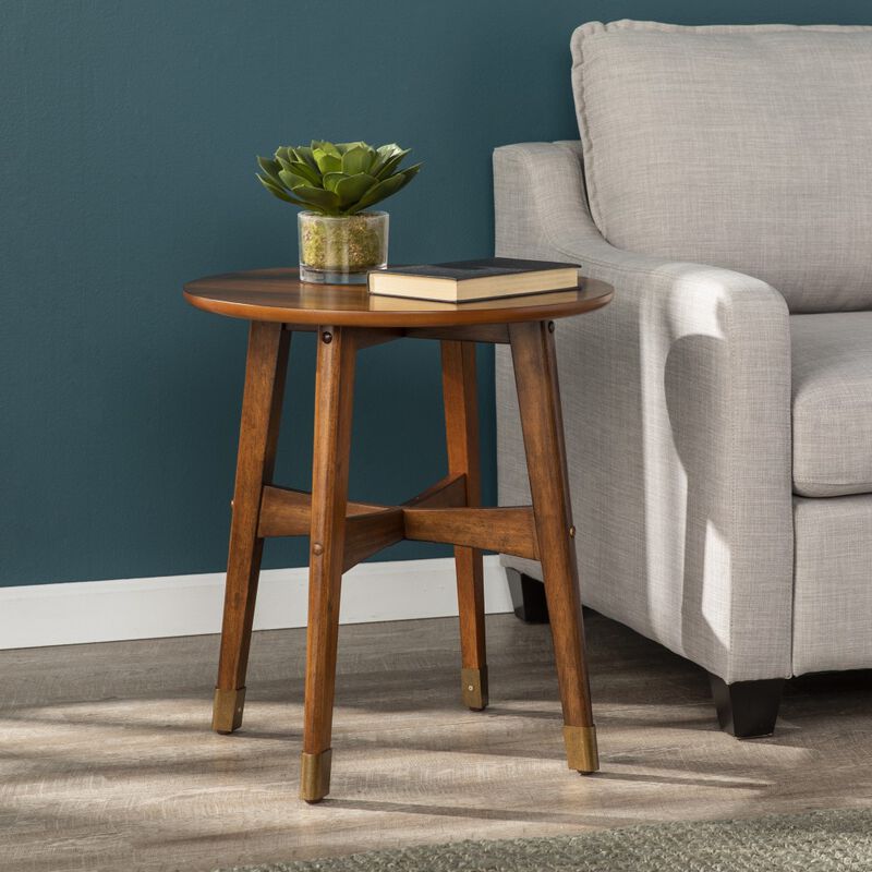 23"" Brown Solid Wood And Iron Rectangular End Table