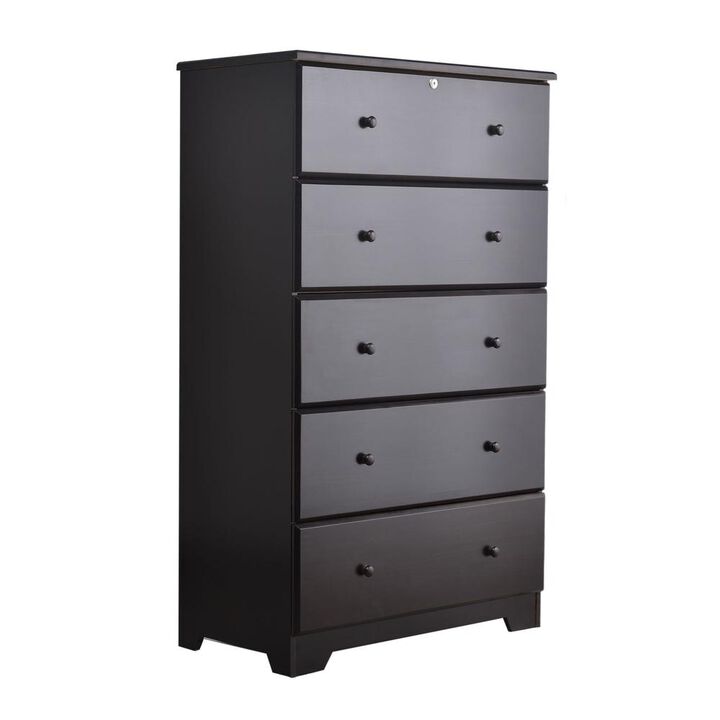 Better Home Products Isabela Solid Pine Wood 5 Drawer Chest Dresser in Tobacco