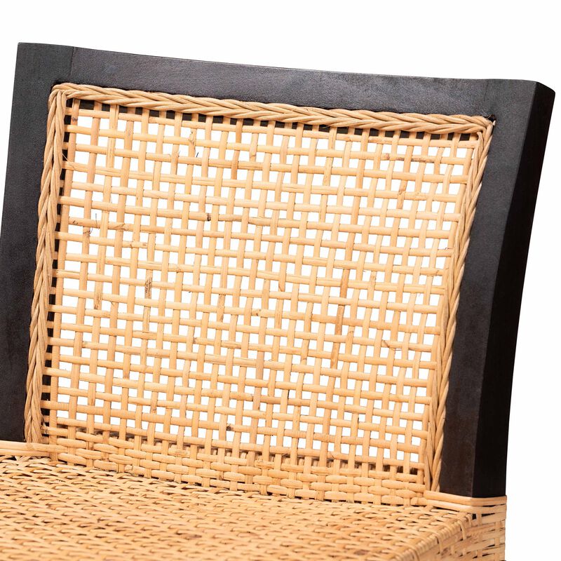 Bali & Pari Lingga Modern Dark Brown Mahogany Wood and Natural Rattan Counter Stool