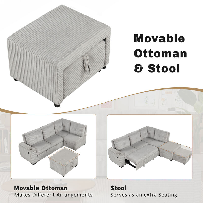 Merax L-shaped Sofa with Movable Ottoman and Stool