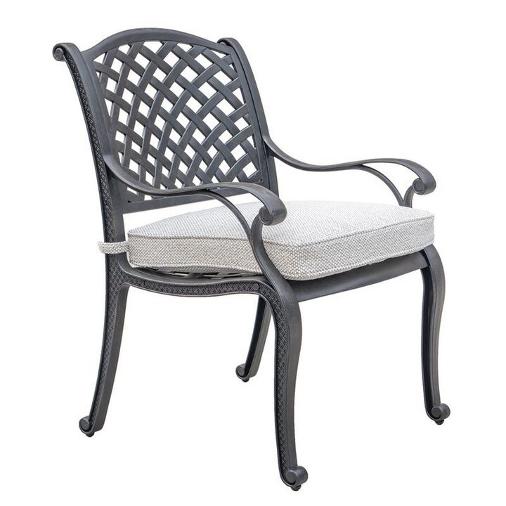Zoe Outdoor Dining Chair, 27 Inch, Lattice Back, Black Aluminium, Taupe