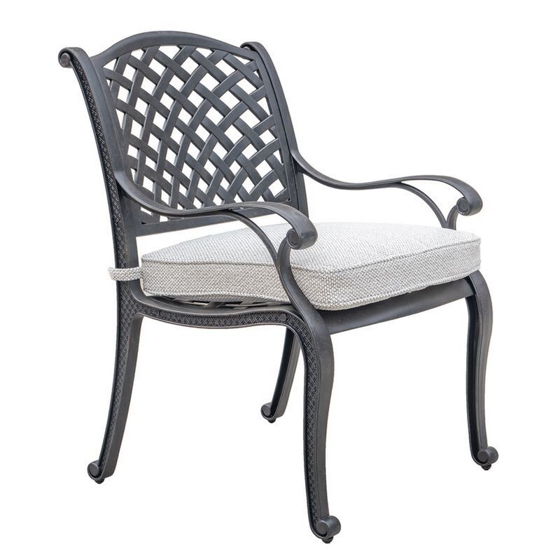 Zoe Outdoor Dining Chair, 27 Inch, Lattice Back, Black Aluminium, Taupe