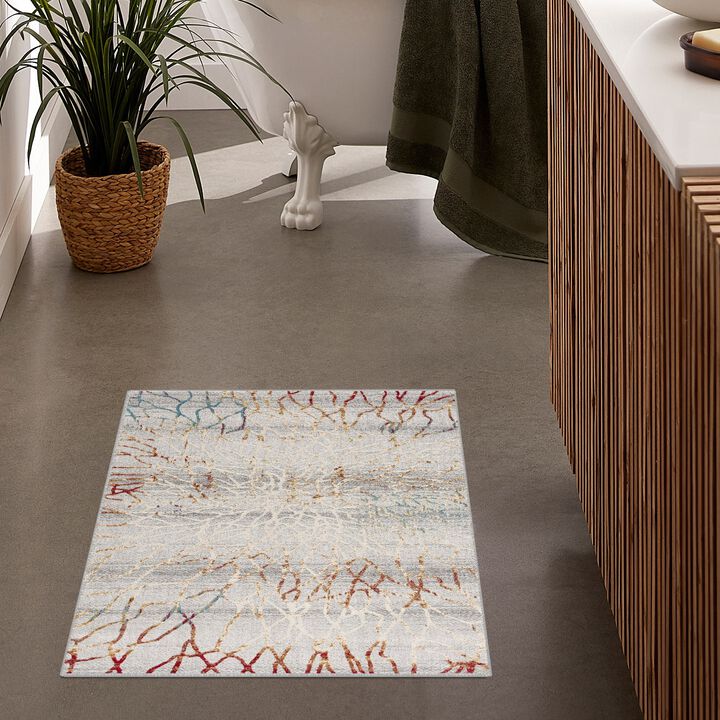 Vogue Contemporary Geometric Grey Red Indoor Area Rug