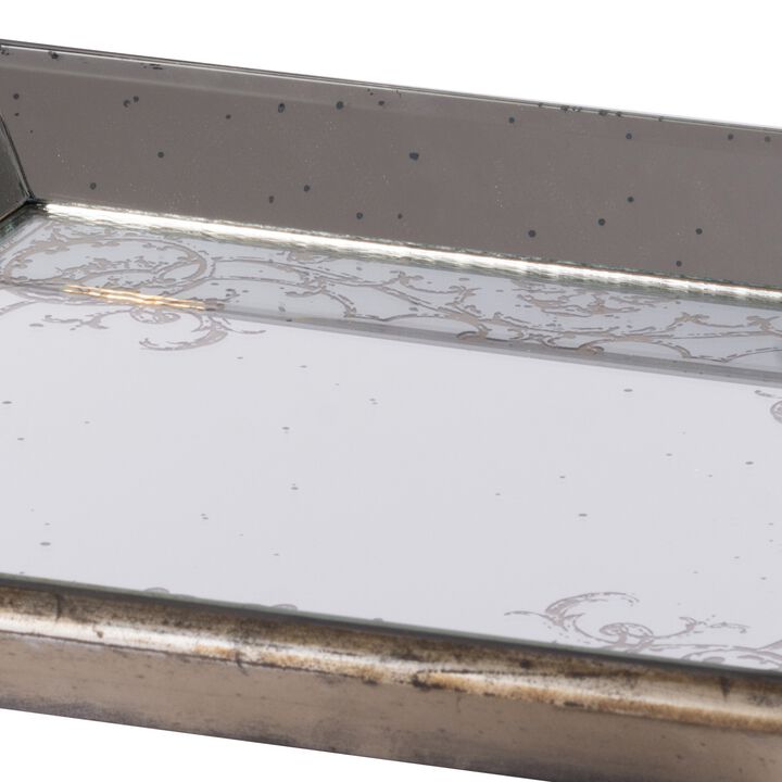 Set of 2 Square Serving Trays, Decorative, Vintage Mirrored, Champagne-Benzara