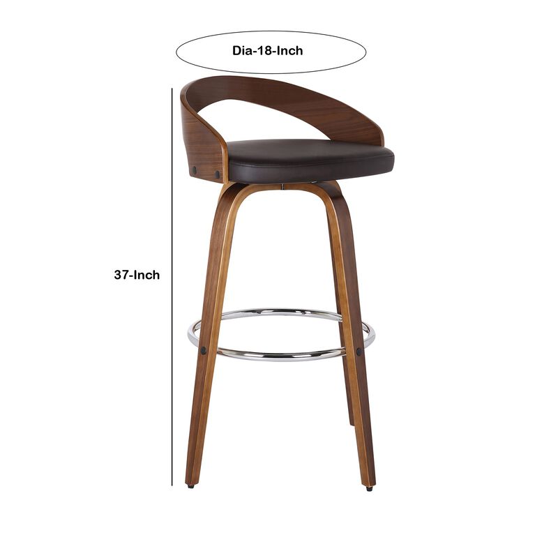26 Inch Swivel Faux Leather Counter Height Barstool with Open Back, Brown-Benzara