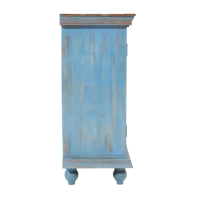 Jofran 71" Solid Wood Boho Distressed Sideboard Cabinet with Artisan Carved Doors