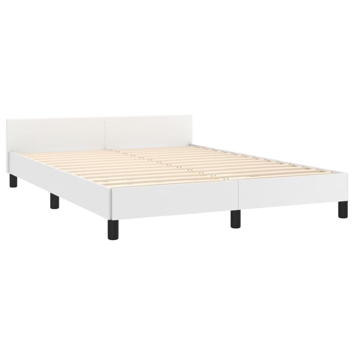 vidaXL White Queen Bed Frame with Headboard - Faux Leather Finish - Engineered Wood Construction - Suitable for 59.8"x79.9" Mattress - Modern Design