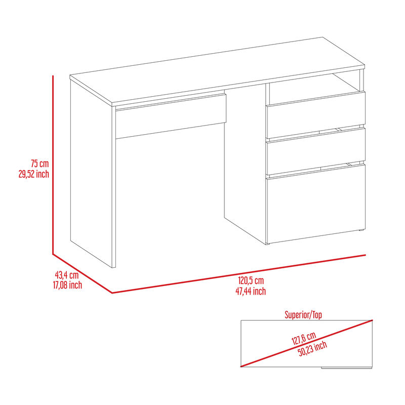DEPOT E-SHOP Kenai 3 Drawers Computer Desk, One Shelf, Light Gray