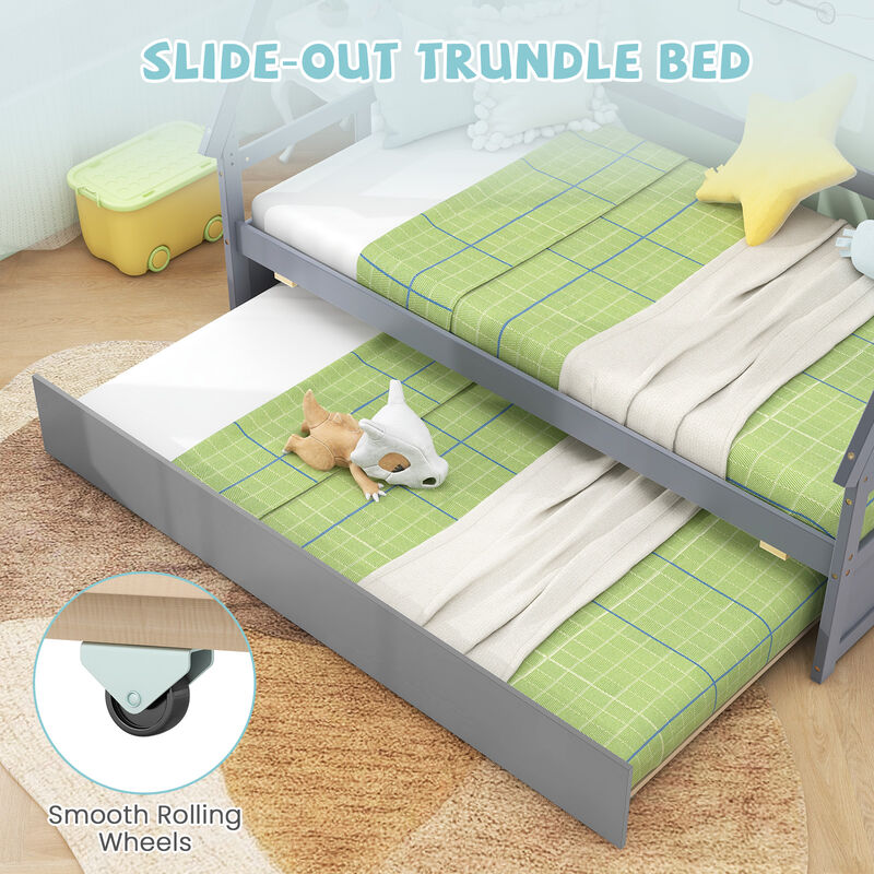 House Bed with Trundle and Safety Guardrail