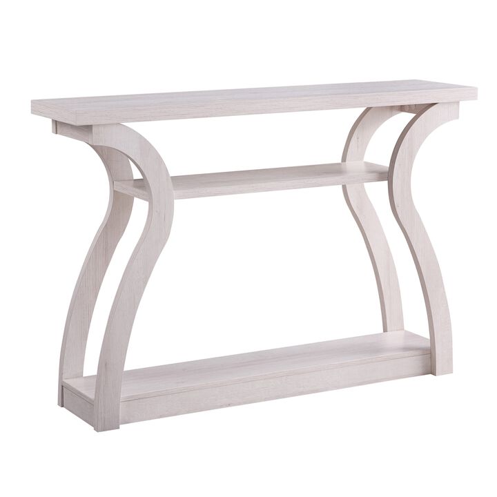 Rectangular Top Wooden Frame Console Table with 2 Bottom Shelves, Off White-Benzara