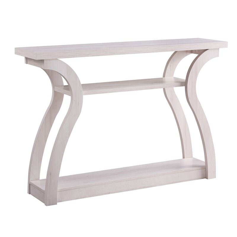 Rectangular Top Wooden Frame Console Table with 2 Bottom Shelves, Off White-Benzara