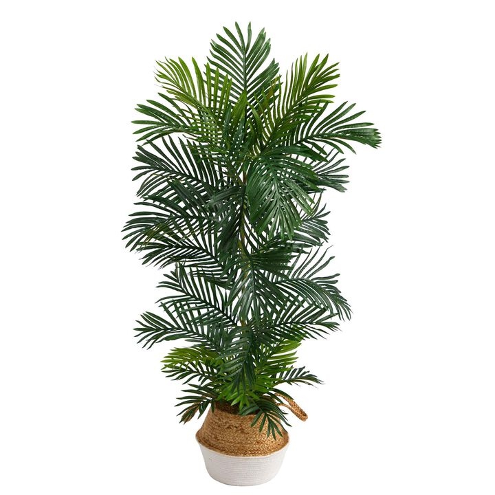 Nearly Natural 5-ft Areca Palm Tree in Jute White Planter UV (Indoor/Outdoor)