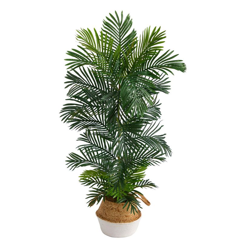 Nearly Natural 5-ft Areca Palm Tree in Jute White Planter UV (Indoor/Outdoor)