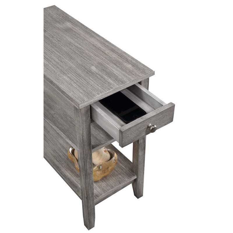 Convenience Concepts American Heritage 1 Drawer Chairside End Table with Shelves Wirebrush Light Gray