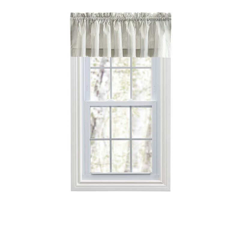 Ellis Curtain Plaza Classic Ticking Stripe Printed on 1.5" Rod Pocket Natural Ground Tailored Valance 58" x 15"