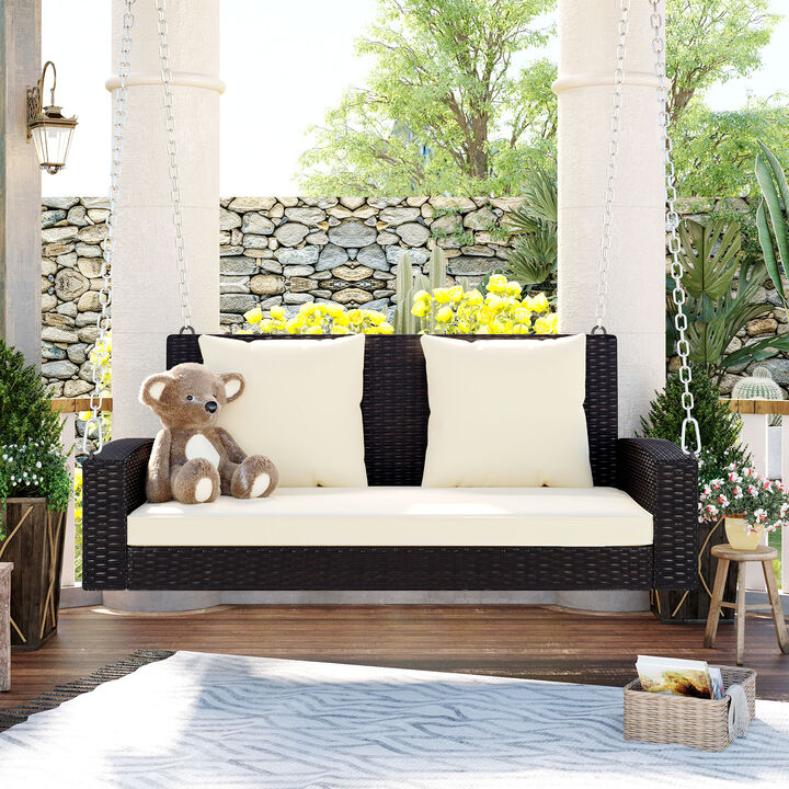 Merax 2-Person Wicker Hanging Porch Swing with Chains