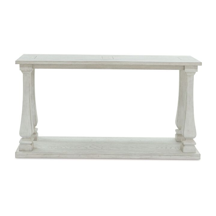 Dyne Sofa Console Table, Plank Top, Baluster Base, 60 Inch White - Benzara